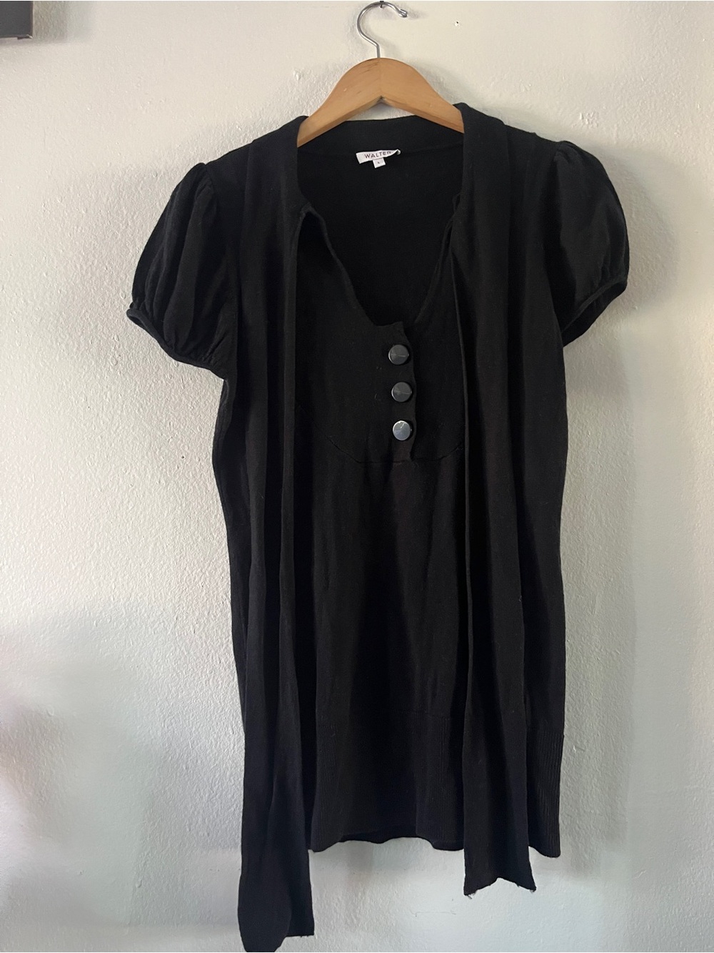 Black Short-Sleeve V-Neck Tunic with Button Accents by WITCHERY